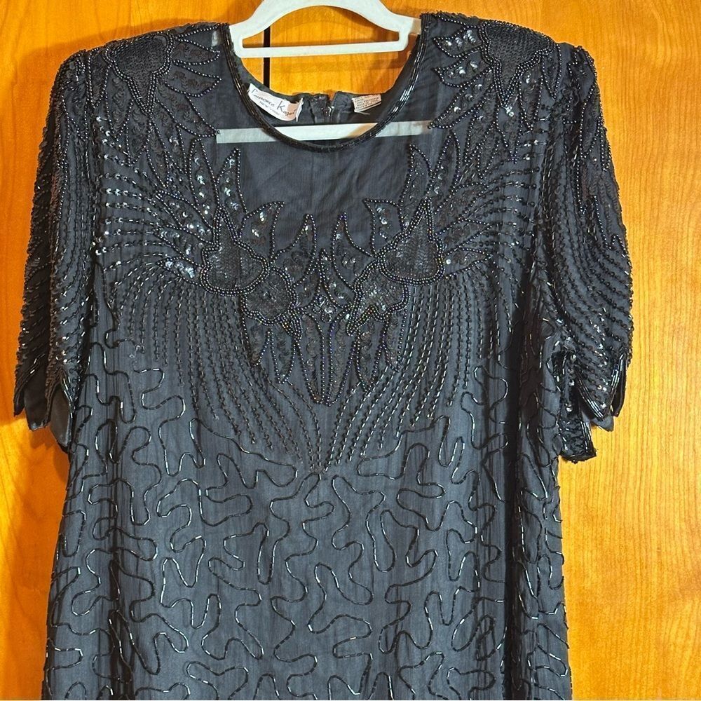 Laurence Kazar Black Beaded Midi Dress